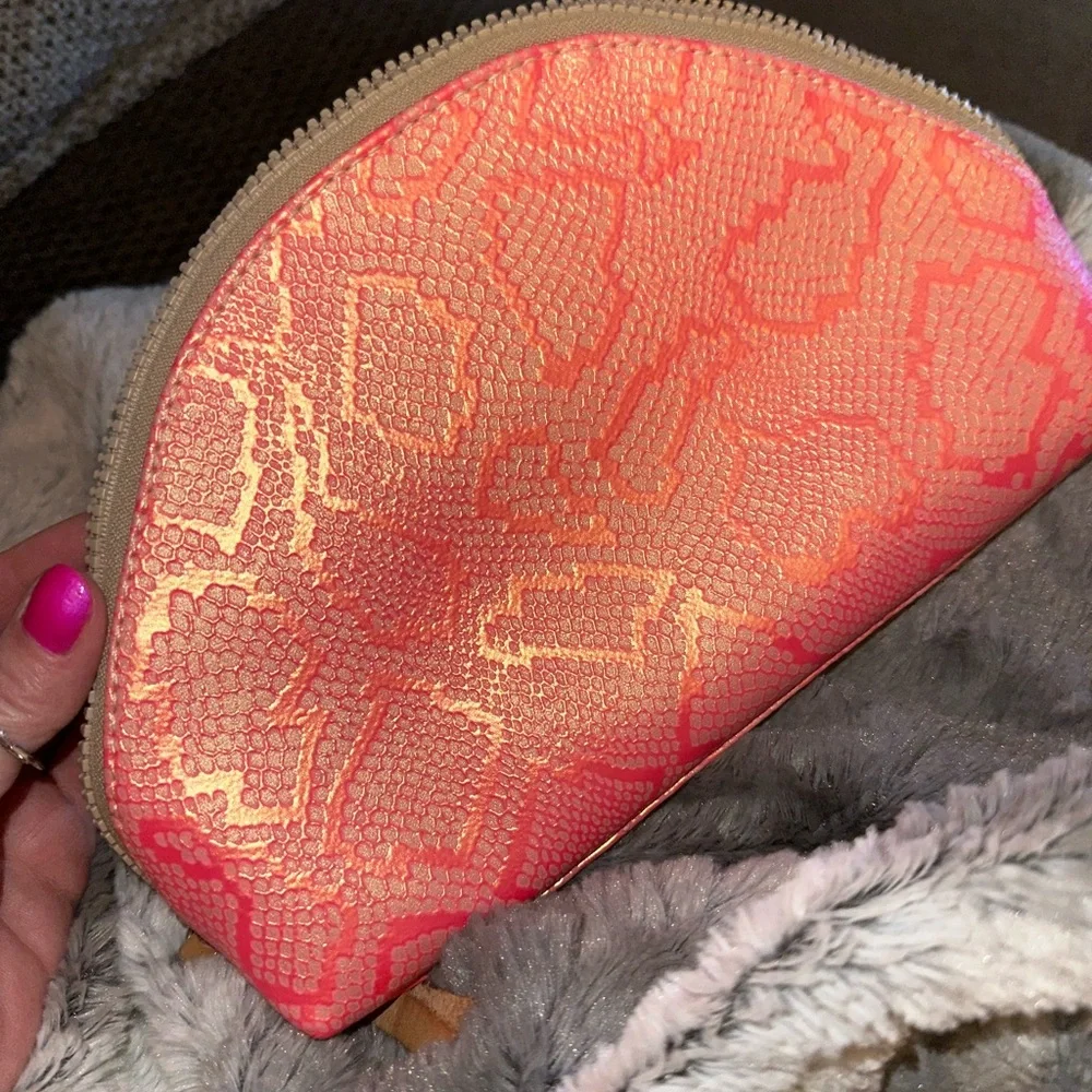 Consuela Coral and Gold Snakeskin makeup Pouch - Picture 2 of 5